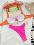 Solid sexy bikini women's split swimsuit with steel to bikini