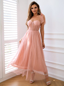 Dress sexy, fresh and sweet, gauze suspender shows thin skirt