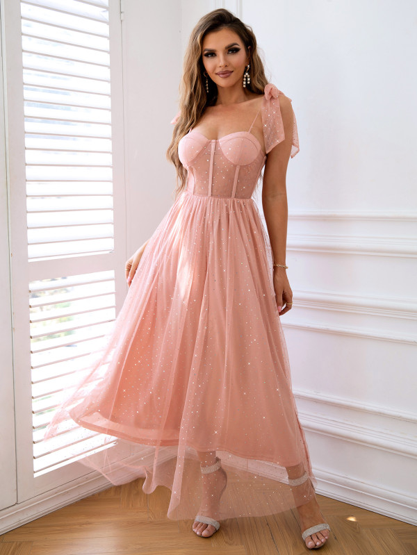 Dress sexy, fresh and sweet, gauze suspender shows thin skirt