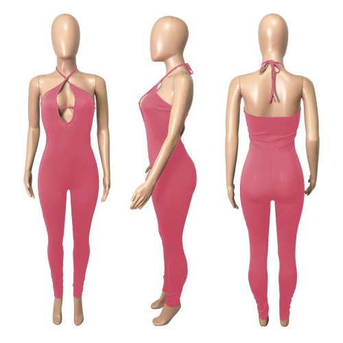 Hanging neck, open back and hip lifting sports jumpsuit