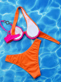 Solid sexy bikini women's split swimsuit with steel to bikini