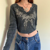 Hot Diamond Print Long Sleeve T-Shirt
