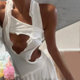 Women's fashion hanging neck sexy hollow slim wrap hip dress
