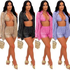 Three-piece sexy jacket with lace and pleat