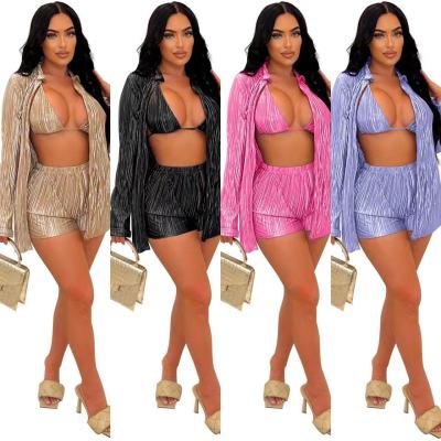 Three-piece sexy jacket with lace and pleat