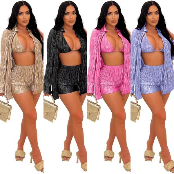 Three-piece sexy jacket with lace and pleat