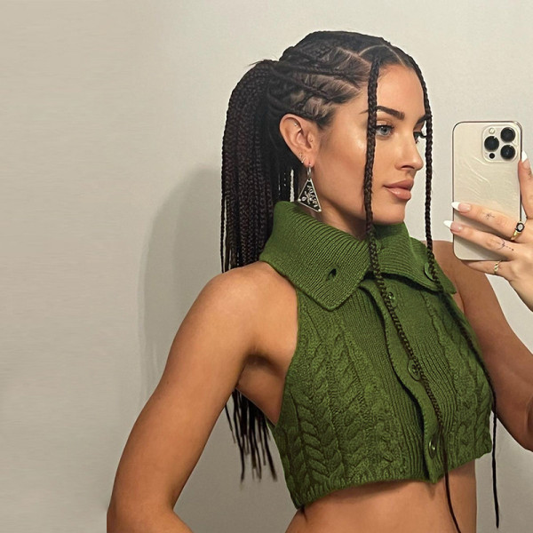 Women's fashion single breasted short open navel knitted bottom vest