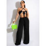 Women's solid color Korean velvet bra vest wide leg trousers two-piece top can be worn both front and back