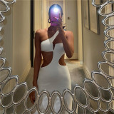 Women's fashion diagonal shoulder sexy cut-out back-fitting buttock dress