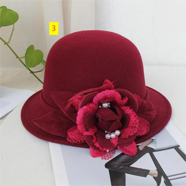 Fisherman's hat Female British vintage feather flower wool top hat Korean version Elegant celebrity felt hat Pot hat