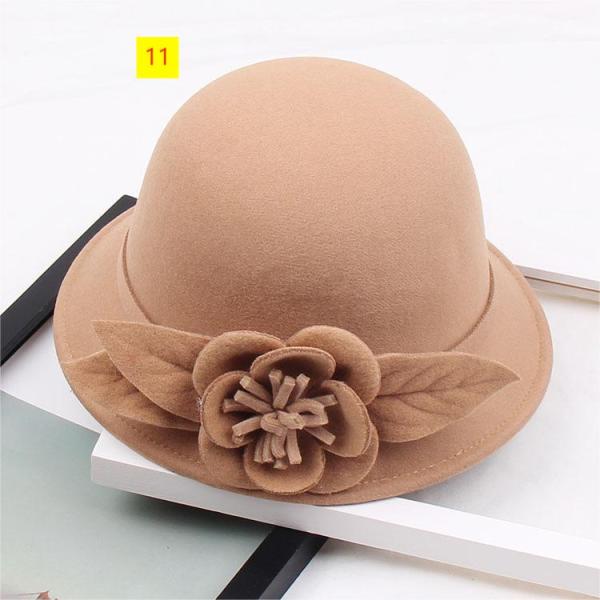 Three-dimensional flower top hat, autumn and winter wool hat, women's Korean version, domed leisure fisherman basin hat
