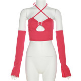 Women's solid color slim fashion neck strap sexy backless vest