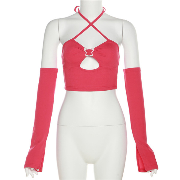 Women's solid color slim fashion neck strap sexy backless vest
