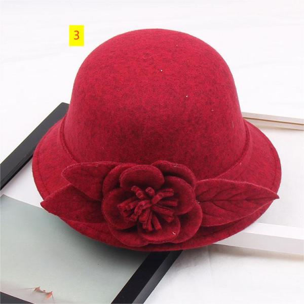 Three-dimensional flower top hat, autumn and winter wool hat, women's Korean version, domed leisure fisherman basin hat