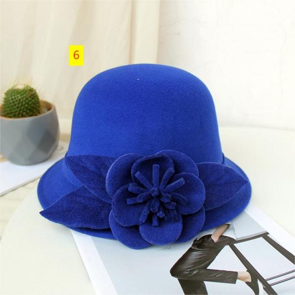 Woolen basin hat Fashion flower fisherman hat Warm felt top hat