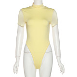 Women's fashion round-neck short-sleeved sexy backless fitting T-shirt bodysuit