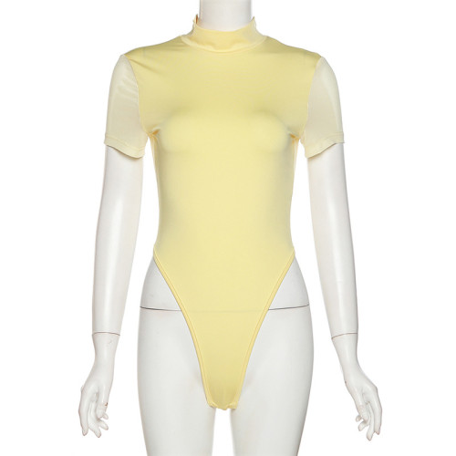 Women's fashion round-neck short-sleeved sexy backless fitting T-shirt bodysuit