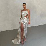 Women's fashion sexy open-back split design sense temperament slim dress