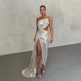 Women's fashion sexy open-back split design sense temperament slim dress