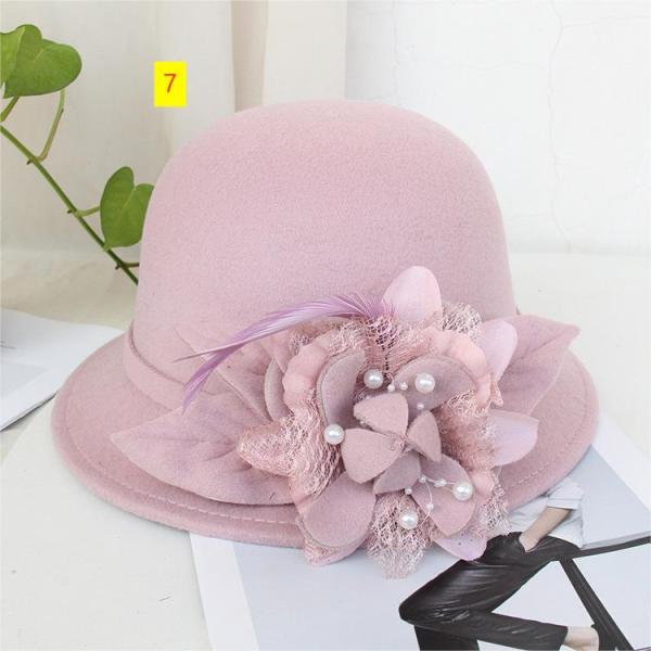 Fisherman's hat Female British vintage feather flower wool top hat Korean version Elegant celebrity felt hat Pot hat