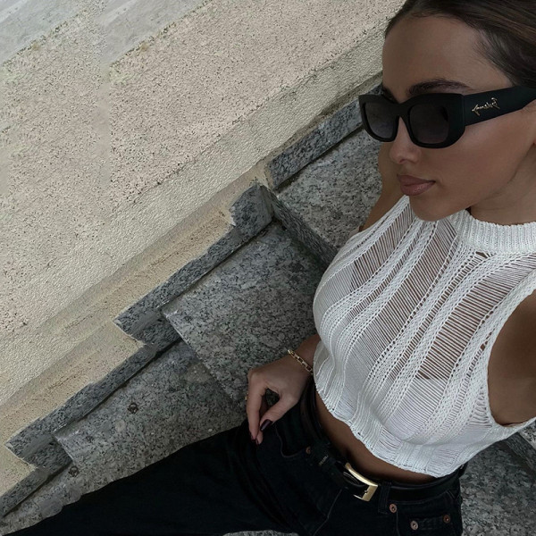 Women's sexy hollowed-out perspective small tank top slim high waist skirt suit