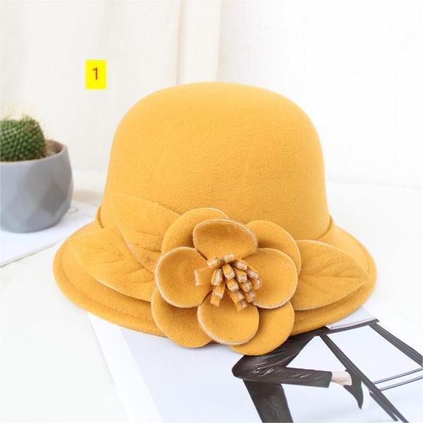Woolen basin hat Fashion flower fisherman hat Warm felt top hat