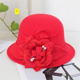 Fisherman's hat Female British vintage feather flower wool top hat Korean version Elegant celebrity felt hat Pot hat