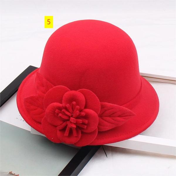 Three-dimensional flower top hat, autumn and winter wool hat, women's Korean version, domed leisure fisherman basin hat