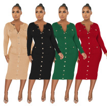Thread stitching pocket metal buckle slim sexy dress