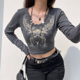 Hot Diamond Print Long Sleeve T-Shirt