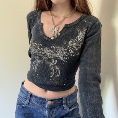 Hot Diamond Print Long Sleeve T-Shirt