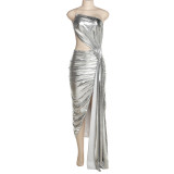 Women's fashion sexy open-back split design sense temperament slim dress
