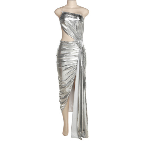 Women's fashion sexy open-back split design sense temperament slim dress