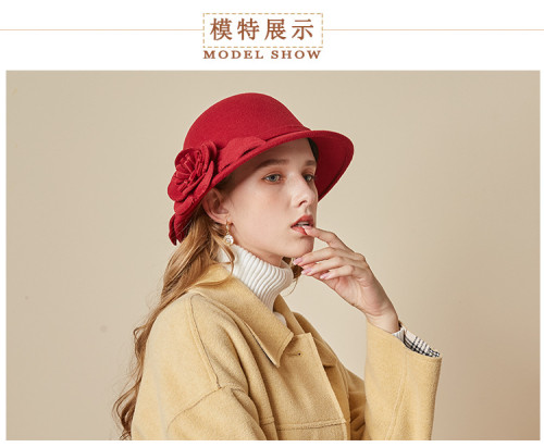 Woolen basin hat Fashion flower fisherman hat Warm felt top hat