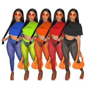 Women's T-shirt, gauze pants, two-piece sexy open-navel nightclub dress