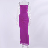 Slotted neck, high split, buttock wrap, bra long dress