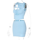Sexy cut-out tight hip wrap skirt two-piece suit