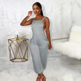 Lace-up sexy new women's dress solid color backless trend loose strap jumpsuit