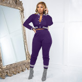 Solid color women's jacket suit single-row button long-sleeved baseball jacket two-piece set