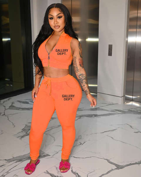 Women's letter printing casual zipper top and trousers two-piece set
