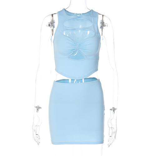 Sexy cut-out tight hip wrap skirt two-piece suit