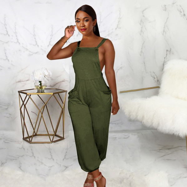 Lace-up sexy new women's dress solid color backless trend loose strap jumpsuit