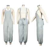 Lace-up sexy new women's dress solid color backless trend loose strap jumpsuit