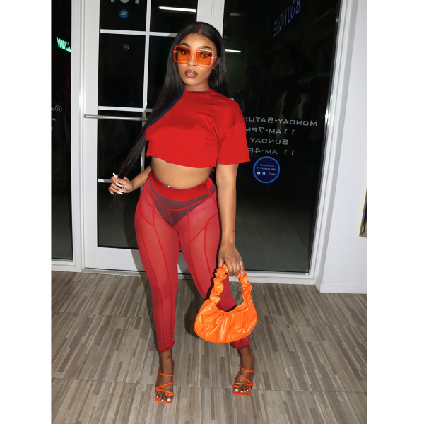 Women's T-shirt, gauze pants, two-piece sexy open-navel nightclub dress