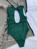 Lace-up sexy bikini solid pleated swimsuit