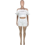 Women's fashion casual solid color pleated bra zipper sexy slim two-piece set
