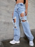 Women's fashion trend hole denim