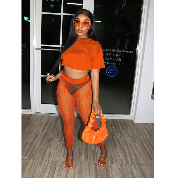 Women's T-shirt, gauze pants, two-piece sexy open-navel nightclub dress