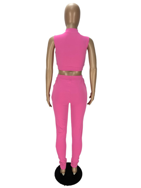 Women's letter printing casual zipper top and trousers two-piece set