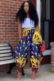 Women's pants positioning printing wide leg pants with tie and tie casual pants